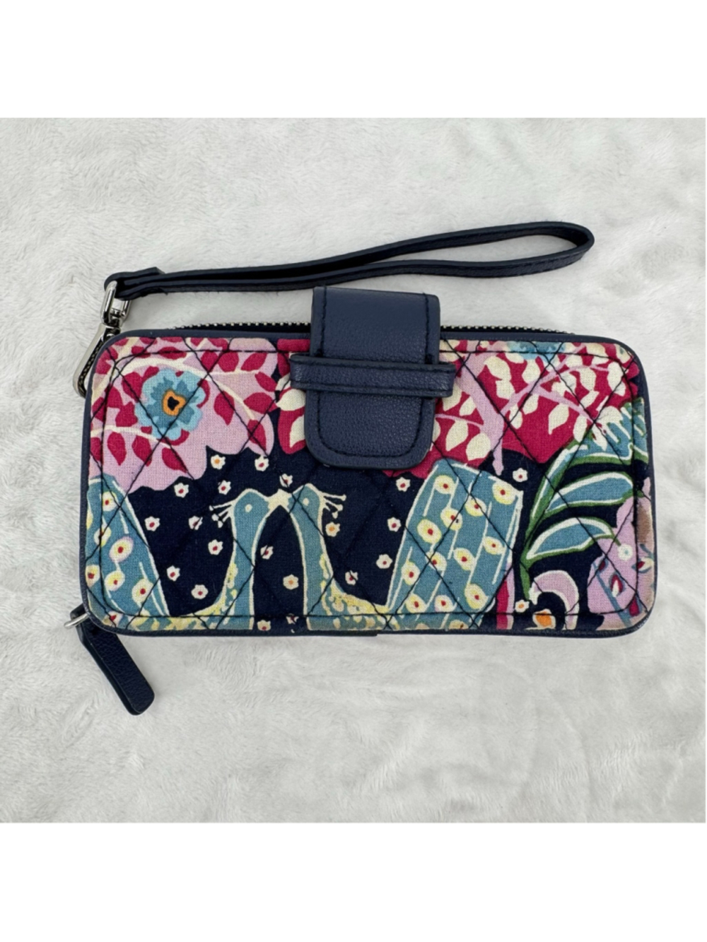 Vera Bradley Wristlet RFID Wallet Rare Retired Bird Floral Print Boho Whimsical